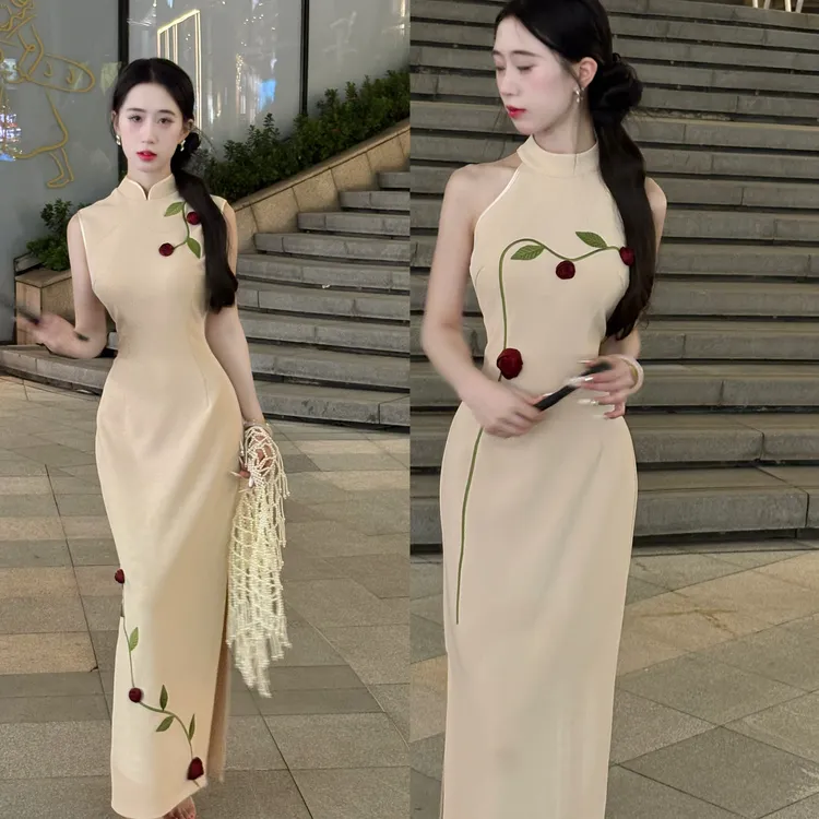 LHMknk1画报夫人原创自制手工立体玫瑰花新中式白色旗袍 诗音玫瑰