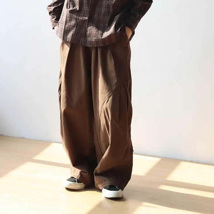 秋季日系复古水洗做旧阔腿松弛感休闲裤男女宽松复古工装裤长裤
