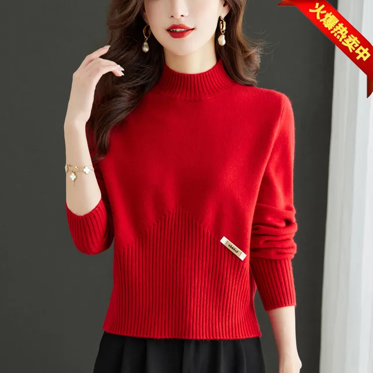 【羊毛衫】春秋季新款女装小个子短款半高领毛衣纯色针织打底衫潮