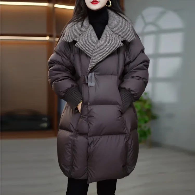 新款洋气中长款加厚白鸭绒外套2025冬季设计感纯色宽松高端羽绒服