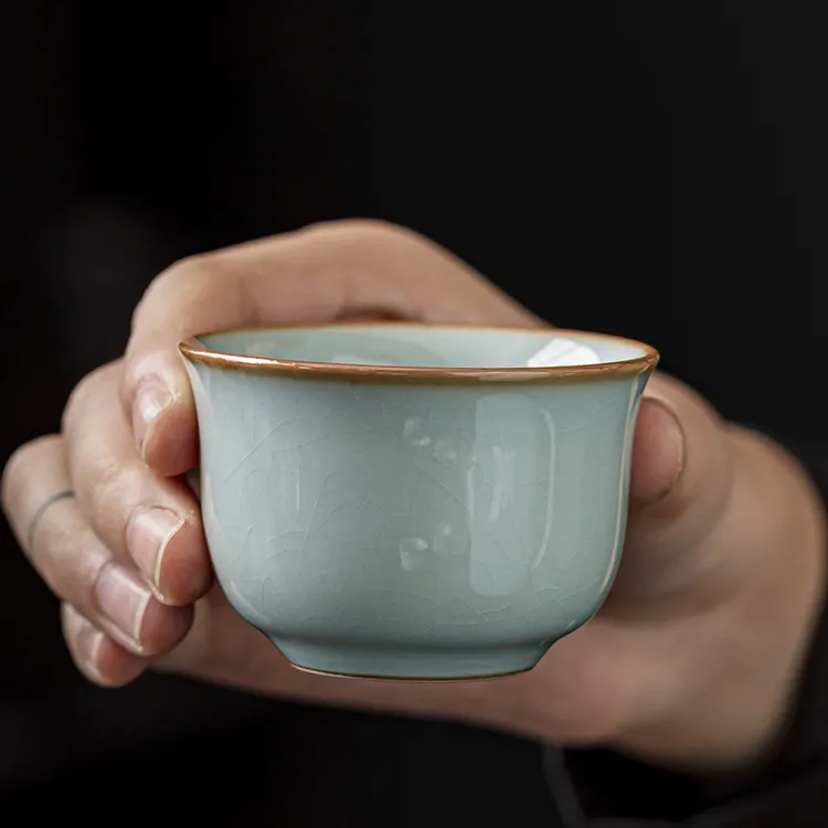 官窑主人杯茶杯高档品茗杯单个天青汝窑陶瓷个人专用开片茶具茶盏