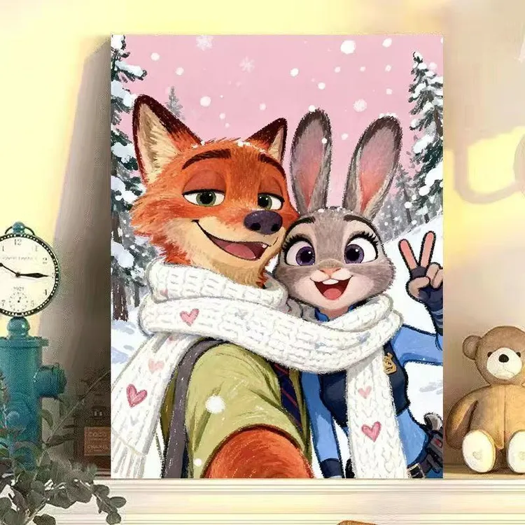 diy数字油画疯狂动物城系列手工填充填色油画解压治愈系装饰挂画