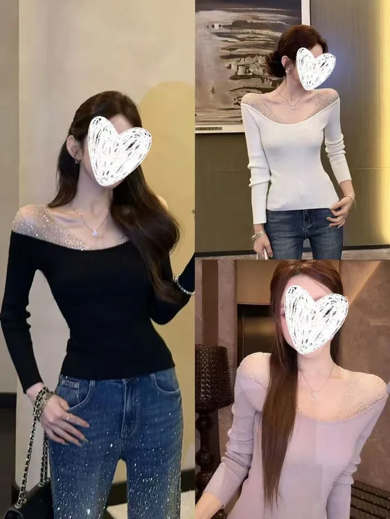 “极光梦境”设计感重工烫钻气质上衣