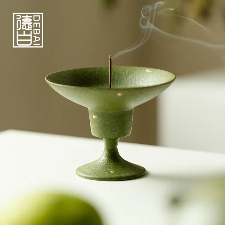 德白香插陶瓷青橘洒金高足小圆香炉带九孔香托线香香薰炉茶道配件