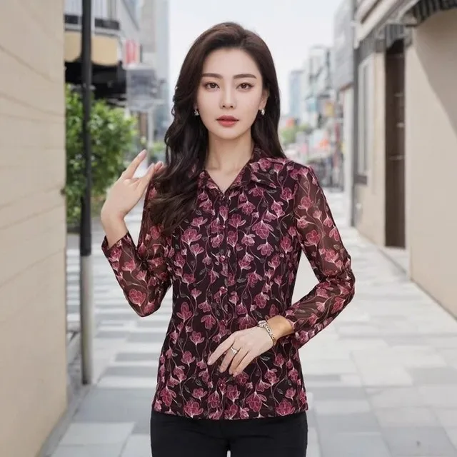 新款时尚中年洋气质女装上衣薄速干透气台湾网纱妈妈春秋夏装衬衫