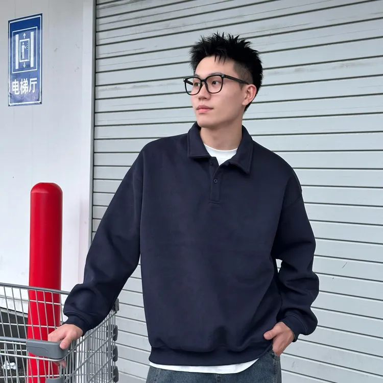 重磅套头卫衣男女秋款翻领POLO衫美式纯色潮牌休闲宽松外套