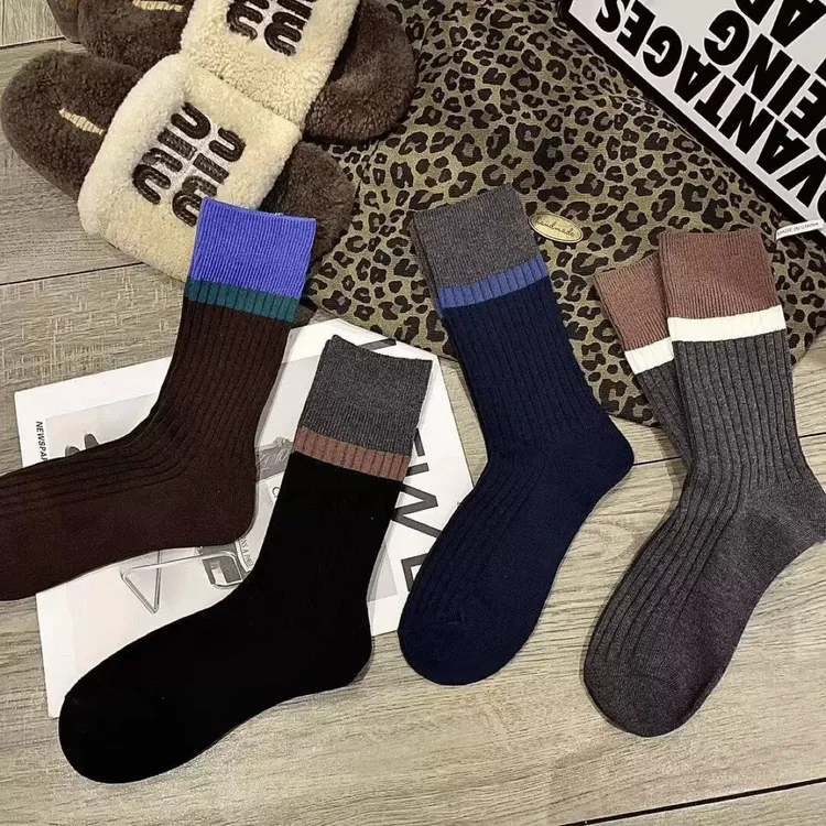 【夏梅梅专属】到手8双！秋冬季女款韩系长筒堆堆袜日系复古撞色条纹中筒袜