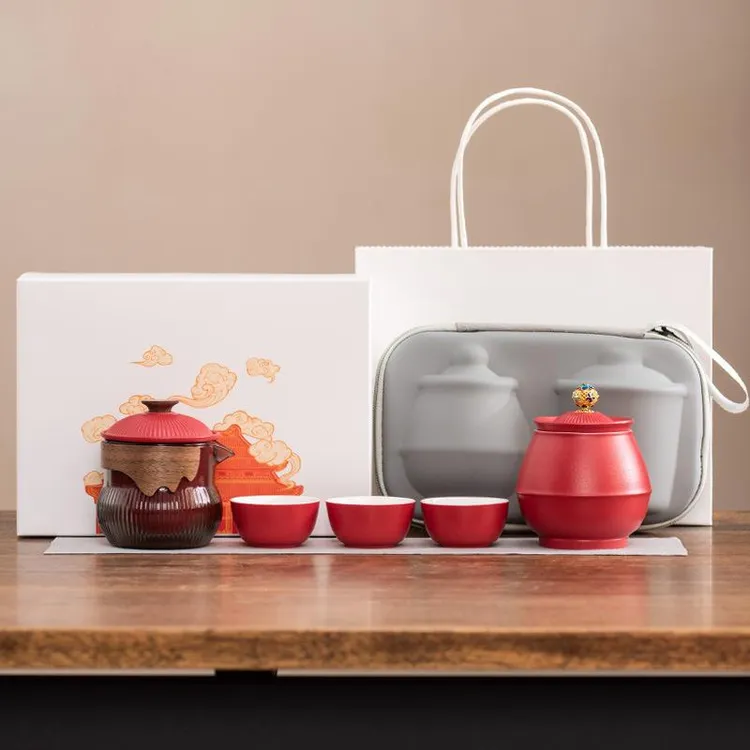 范哲萨-创意故宫羊脂玉瓷旅行茶具茶杯套装一壶三杯茶罐商务礼品商品图