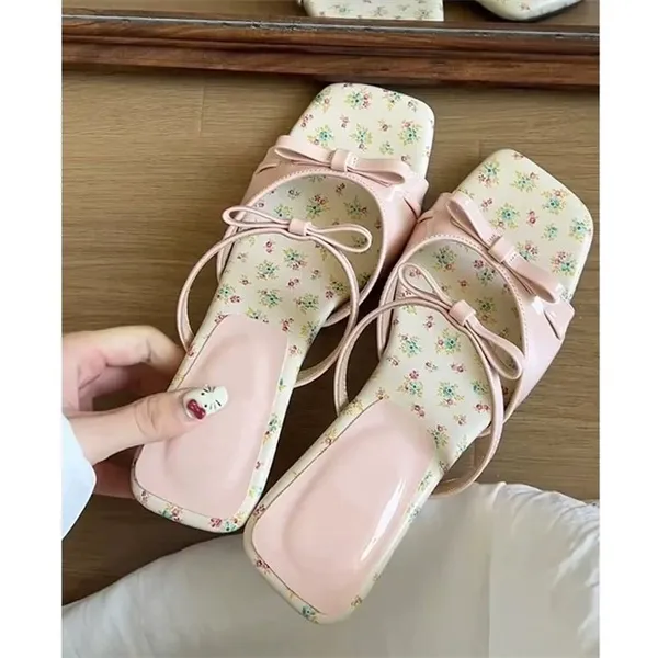 坡跟凉鞋女款2025新款夏季外穿一字带凉拖鞋配裙子绝美法式高跟鞋