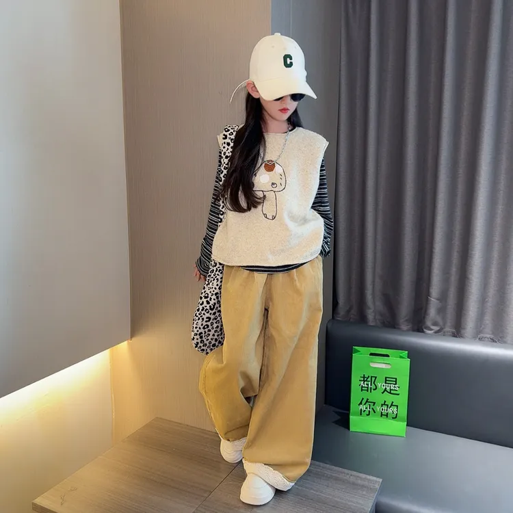 女童套装2025秋季新款儿童打底衫毛衣马甲休闲裤春秋装时尚三件套