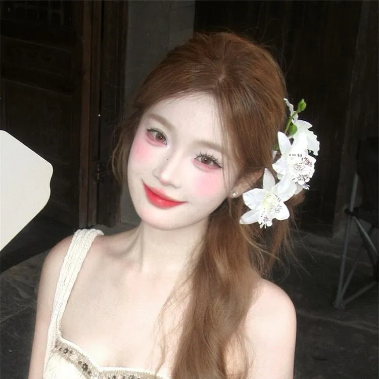 森系甜美白色百合花发夹超温柔氛围感仿真花朵纯欲风发饰发卡头饰