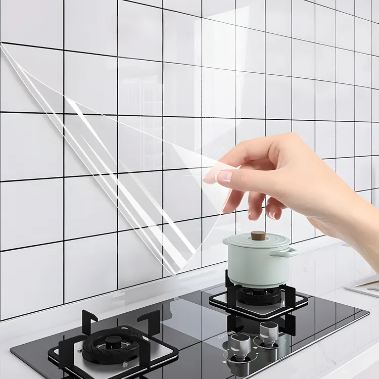 厨房墙面静电透明贴纸自粘防油防潮加厚耐高温灶台防水保护膜贴膜