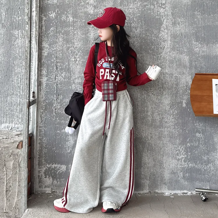 女童秋装套装2025新款儿童洋气长袖T恤大童女孩时髦阔腿裤两件套