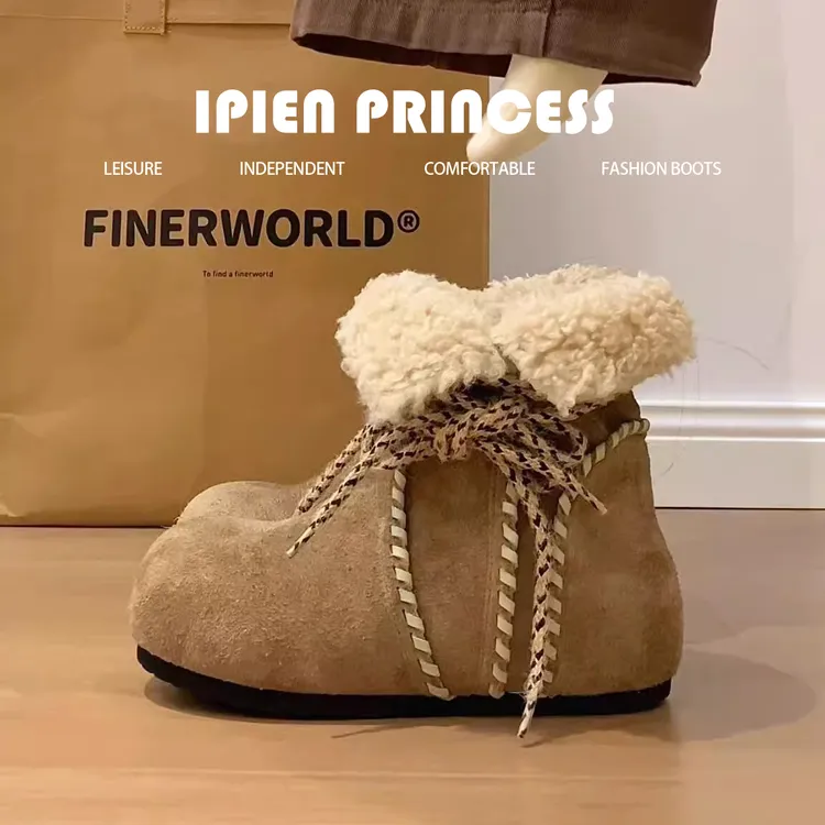 小土豆~3cm增高加绒保暖毛毛勃肯短靴2025冬季新款皮毛一体雪地靴