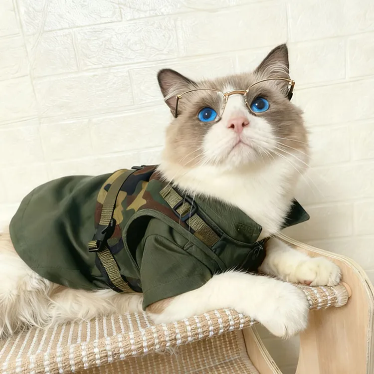 韩露原创宠物服饰猫咪衣服迷彩马甲工装两件套立体口袋布偶猫服装