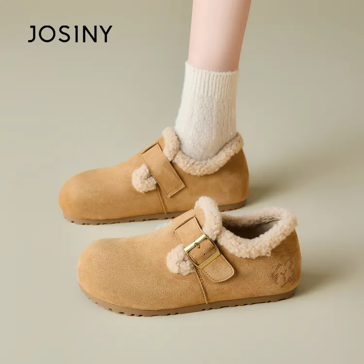 卓诗尼厚底勃肯鞋女2025新款冬季加绒加厚保暖棉鞋潦草小狗雪地靴