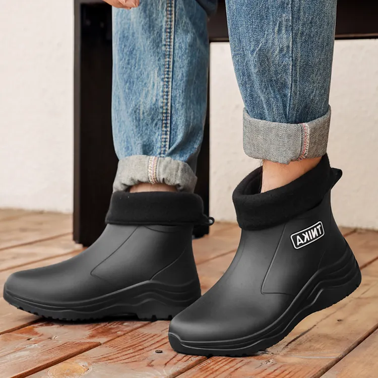 雨鞋男士时尚短筒水靴加绒保暖防水雨靴外卖厨房洗车工作厚底胶鞋