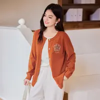 【28支莫代尔纱】MsShe大码女装2025秋冬贴布刺绣毛衣外套Q2509034
