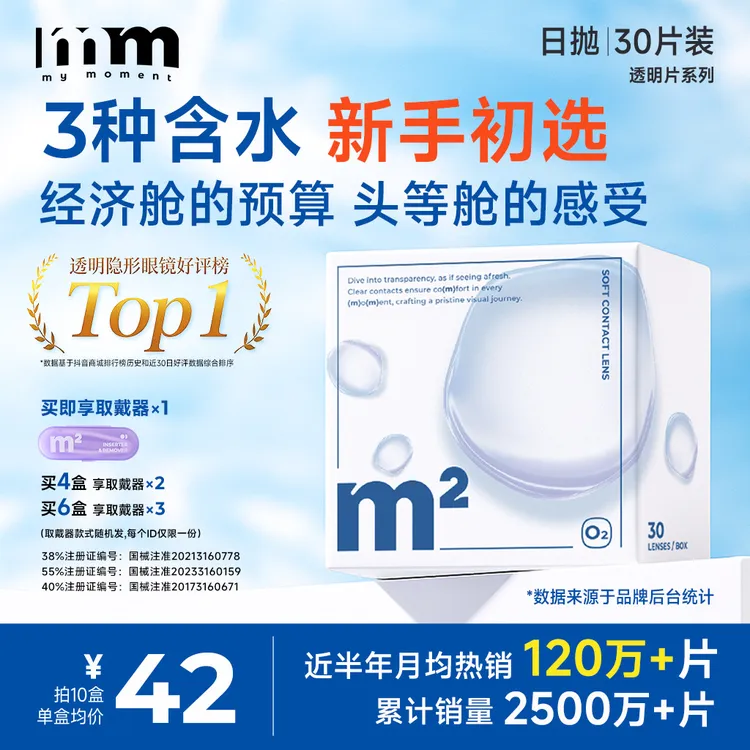 mm小蓝片日抛30片近视透明隐形眼镜推荐三含水舒适水润次抛入门商品图