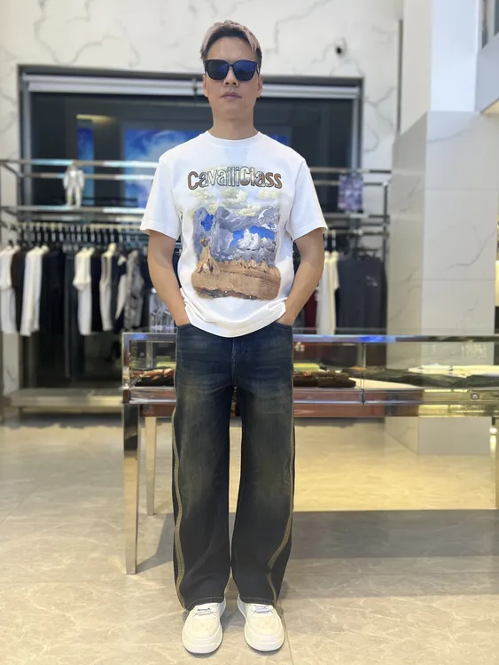 CAVALLI CLASS卡沃利秋冬新款男士高端轻奢宽松版短袖T恤