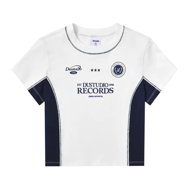 字母印花弹力修身显瘦短袖T恤甜酷辣妹撞色短款上衣