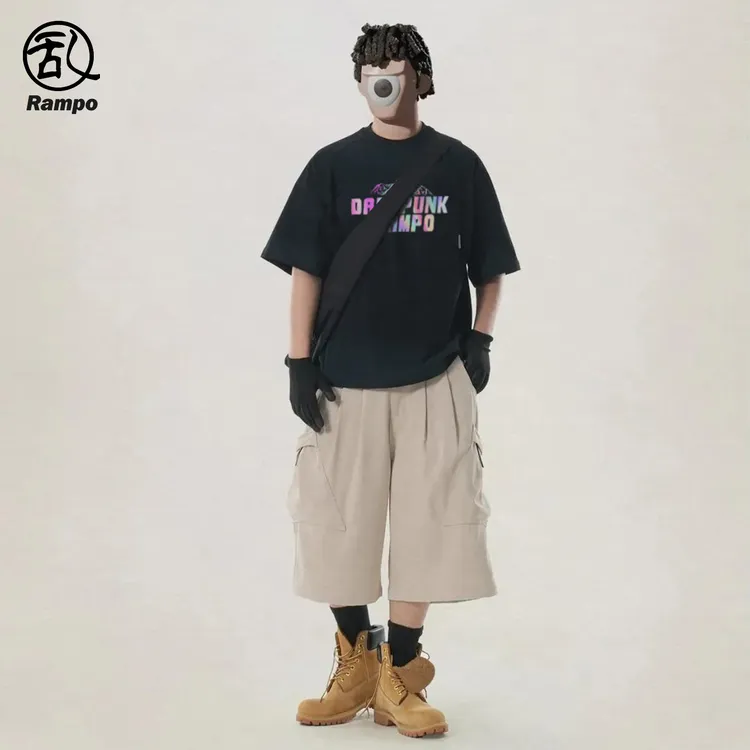 乱步原创自制炫彩反光字母印花短袖t恤男款正肩纯棉半袖打底衫潮