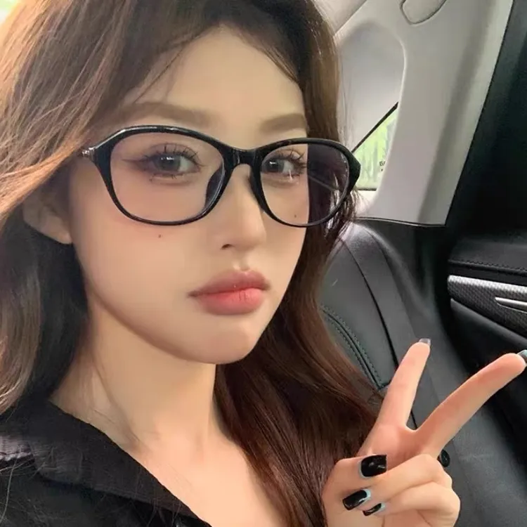 周也迪丽热巴同款黑框素颜眼镜女近视可配有度数老钱风猫眼眼睛架