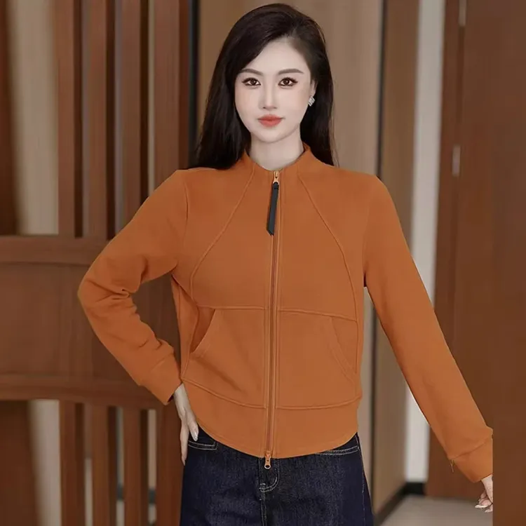 时尚休闲短外套女2025秋季新款显瘦减龄百搭拉链纯色立领开衫外套