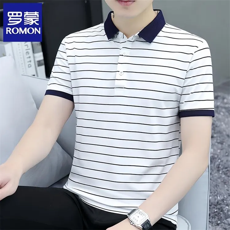 Romon/罗蒙夏季新款冰丝男士polo衫休闲半袖商务百搭翻领短袖T恤