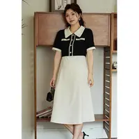 周周=五季家大码女装夏季气质减龄设计感假两件黑色连衣裙ZL54518