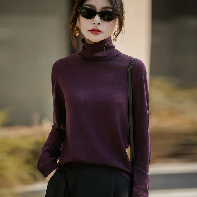 【堆领水溶】120支超细羊毛高领针织衫 气质百搭高领打底衫上衣女