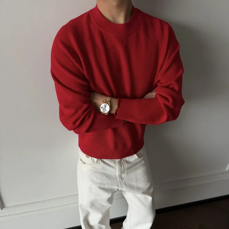 ''TZG''「赤热双旦」菱形暗纹45支双股羊毛针织衫保暖毛衣