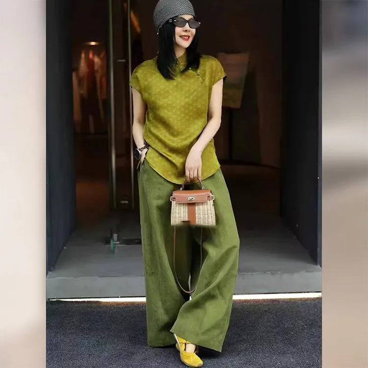 2025超火夏装一整套高级感清冷感禅意新中式国风上衣裤子两件套装