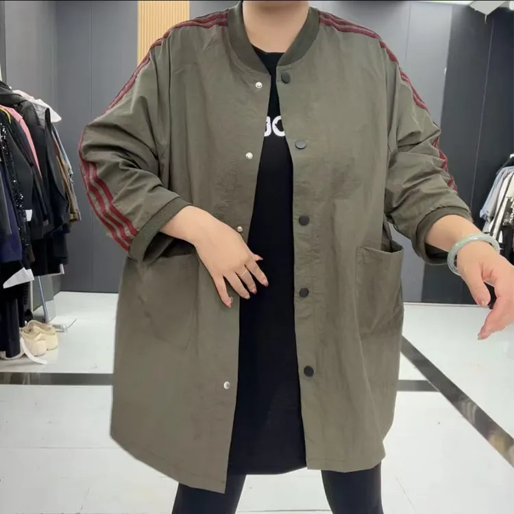 时尚百搭开叉八分袖棒球服风衣外套新款休闲女士宽松中长款-1763