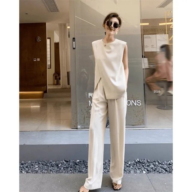 韩里韩气套装女新款高级别致直筒裤一整套ootd穿搭不规则正肩上衣