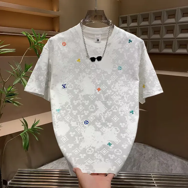 2025夏季新款潮牌印花休闲T恤男士宽松圆领时尚体恤衫痞帅简约t恤