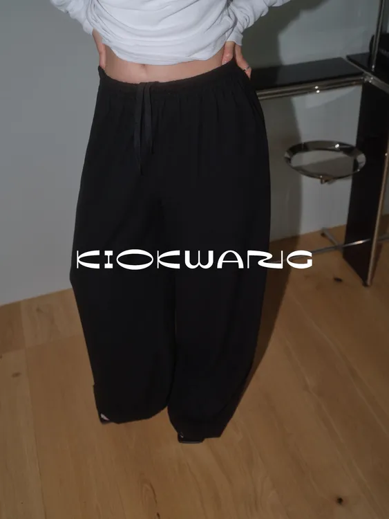 KIOKWANG//设计感 时尚慵懒松紧腰抽绳设计阔腿长裤秋季新款