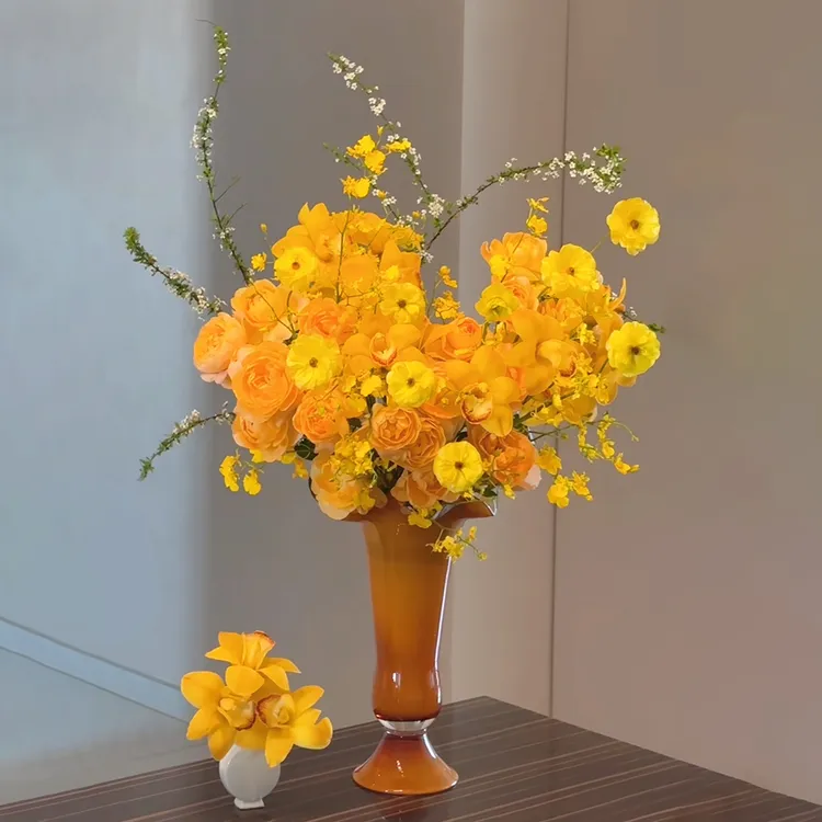 中古芬顿奶茶棕琉璃花瓶插花法式花朵花器小众高级感家居装饰摆件