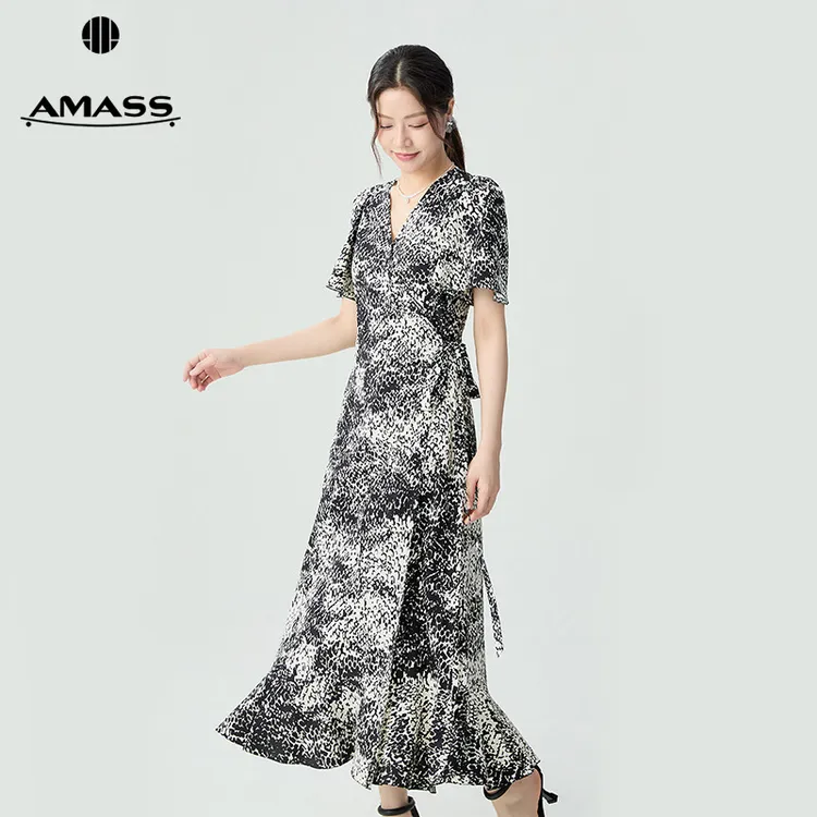 【二折商品，不退不换】阿玛施AMASS荷叶裙摆短袖连衣裙5500532