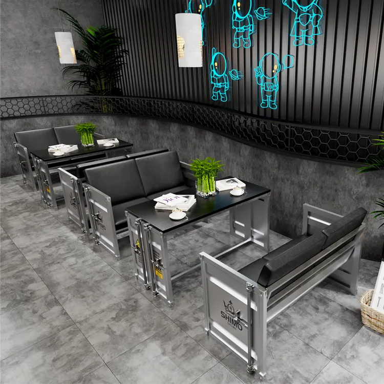 工业风铁艺餐厅清吧奶茶店烧烤店集装箱桌椅组合复古酒吧卡座沙发