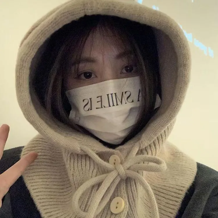 冬季保暖韩国巴拉克拉法帽子女帽子围巾一体针织护耳毛线帽针织帽