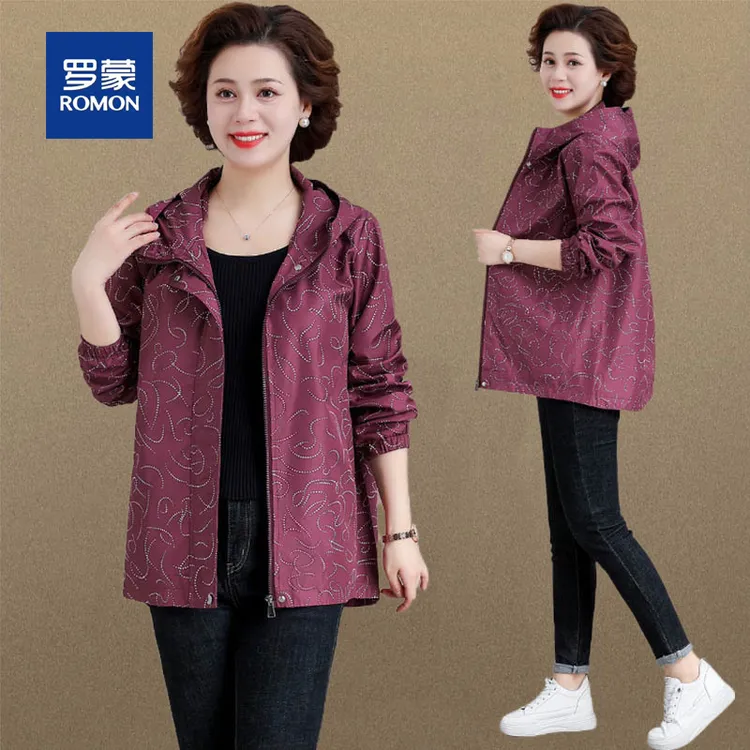 罗蒙中老年妈妈秋装新款风衣外套女中长款老年人衣服奶奶装夹克女
