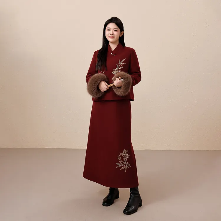 【金枝玉叶】蛋妹大码女胖mm冬季新中式国风雅致羽绒套装DM35730