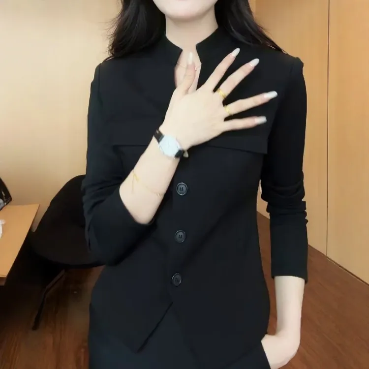 高级感立领单排扣长袖外套2025秋季款时尚百搭修身收腰气质上衣女