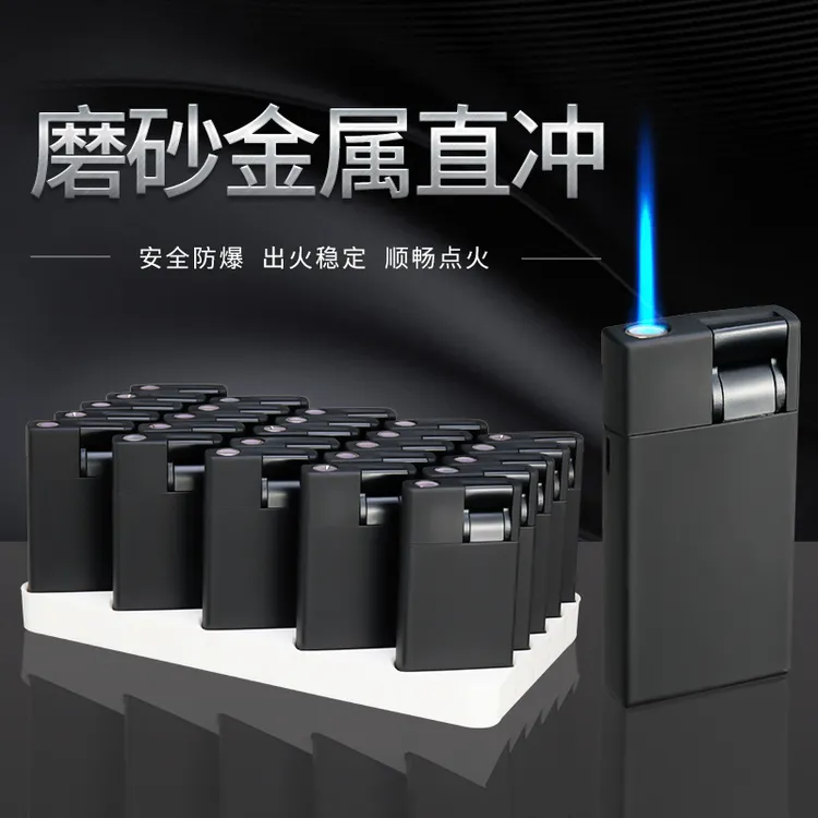 1下拉式防风打火机摇杆蓝焰直冲金属批发定做印字定制可充气商品图