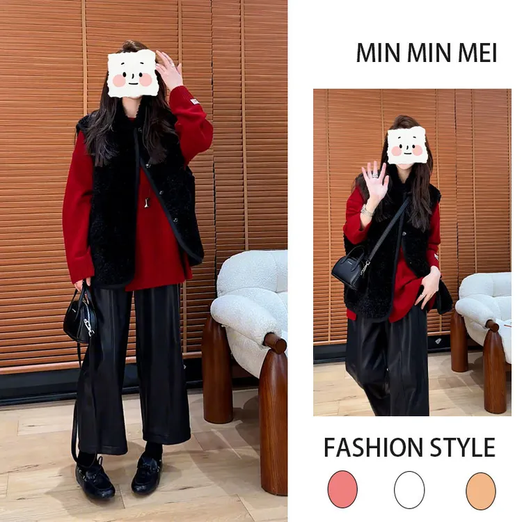 秋冬装时尚设计感套装个性显瘦马甲针织打底衫休闲裤气质三件套