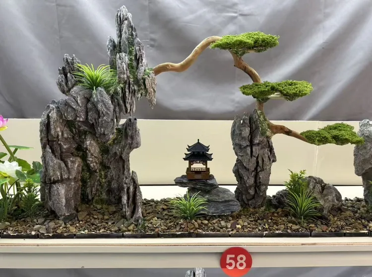 鱼缸景观，一体骨架，精品青龙石手工制作， 一物一景，（主图供参考）