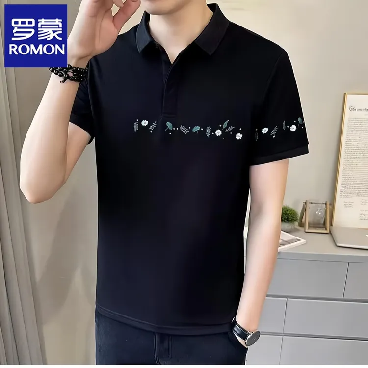 罗蒙新款夏季翻领刺绣Polo衫男短袖潮牌商务痞帅T恤薄款上衣服潮t