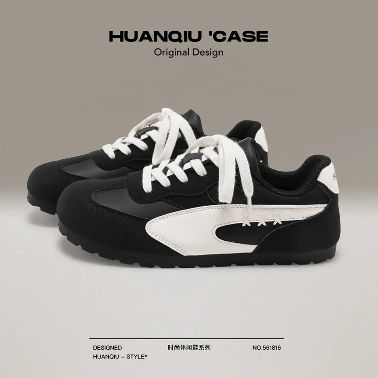 环球德训鞋女2025秋季新款百搭平底板鞋子休闲小黑鞋运动阿甘鞋女