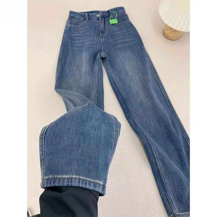 窄版直筒牛仔裤女秋冬新款时尚潮流小个子高腰垂感阔腿春季弹力裤